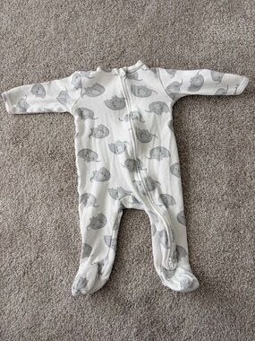 Rabbit & Bear - Gray Elephant Print Zip Footed One-Piece